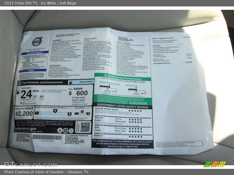 Ice White / Soft Beige 2013 Volvo S60 T5