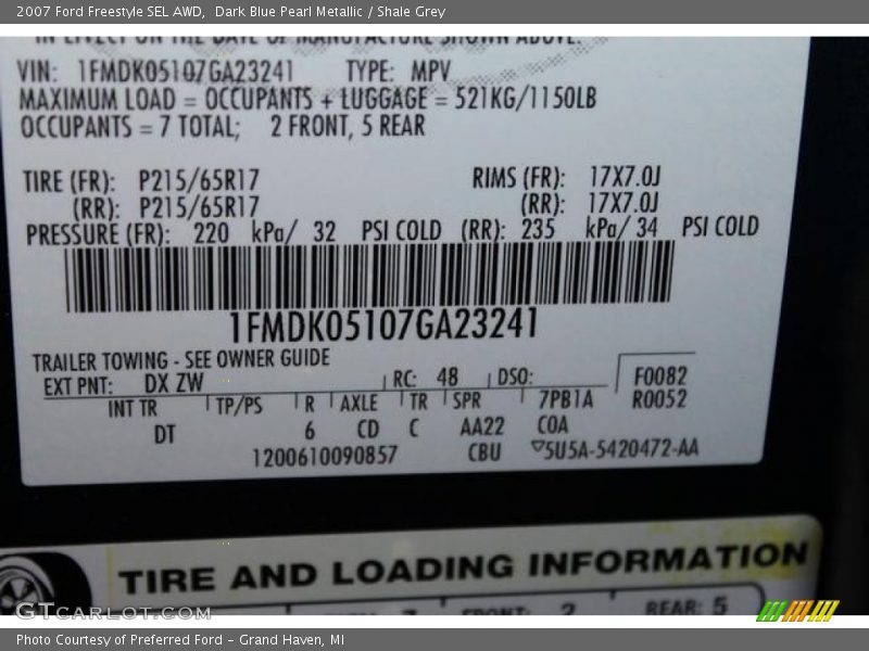 Dark Blue Pearl Metallic / Shale Grey 2007 Ford Freestyle SEL AWD