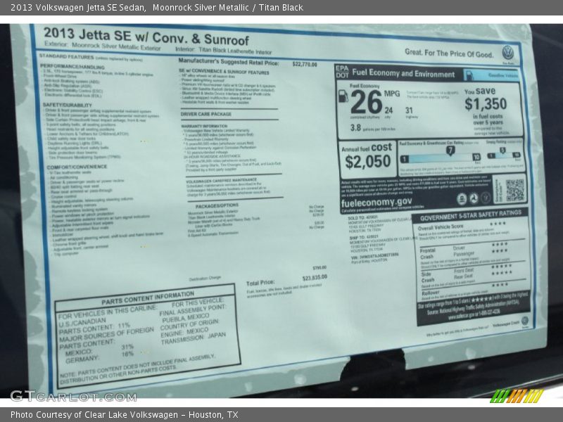 Moonrock Silver Metallic / Titan Black 2013 Volkswagen Jetta SE Sedan