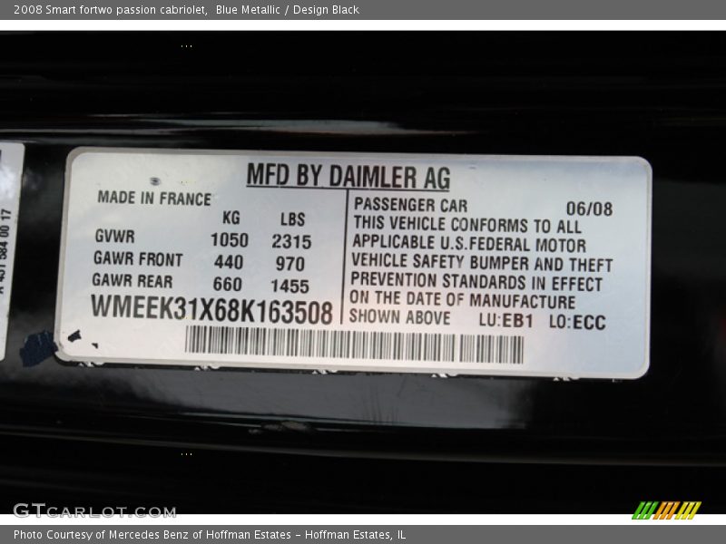 Blue Metallic / Design Black 2008 Smart fortwo passion cabriolet