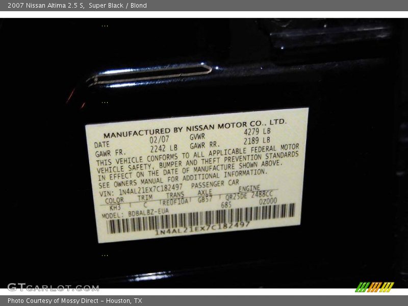 Super Black / Blond 2007 Nissan Altima 2.5 S