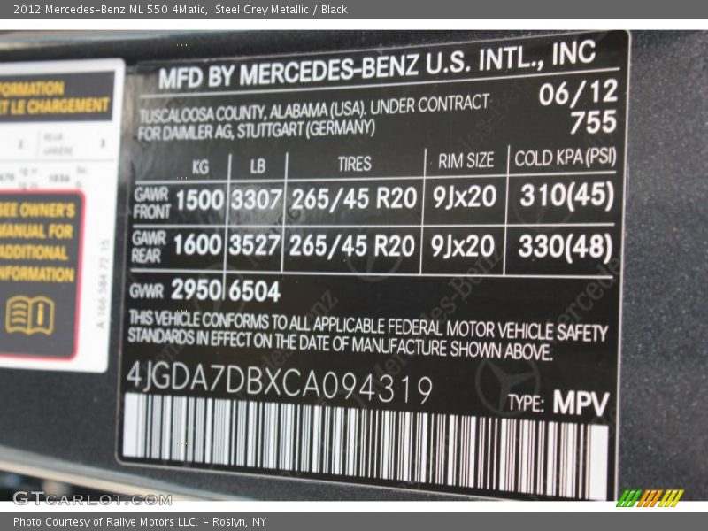 Steel Grey Metallic / Black 2012 Mercedes-Benz ML 550 4Matic