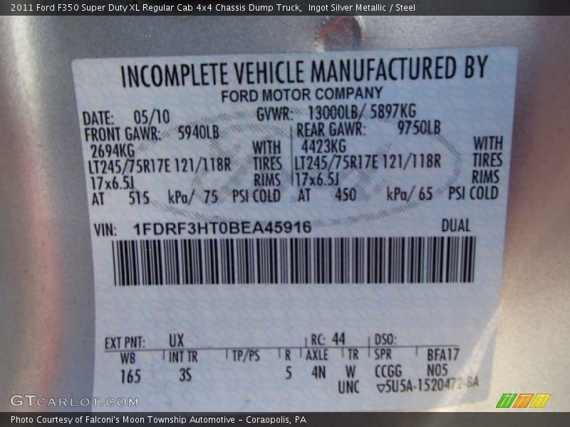 Ingot Silver Metallic / Steel 2011 Ford F350 Super Duty XL Regular Cab 4x4 Chassis Dump Truck