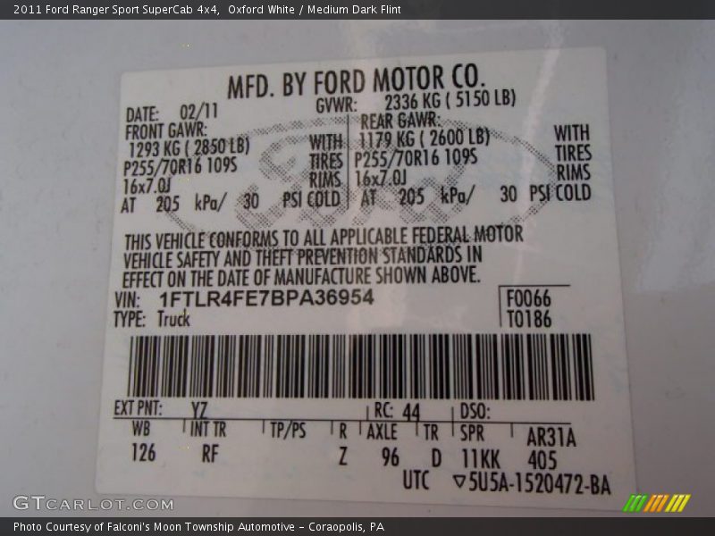 Oxford White / Medium Dark Flint 2011 Ford Ranger Sport SuperCab 4x4