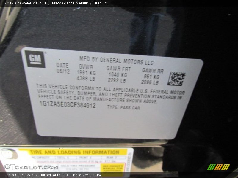 Black Granite Metallic / Titanium 2012 Chevrolet Malibu LS