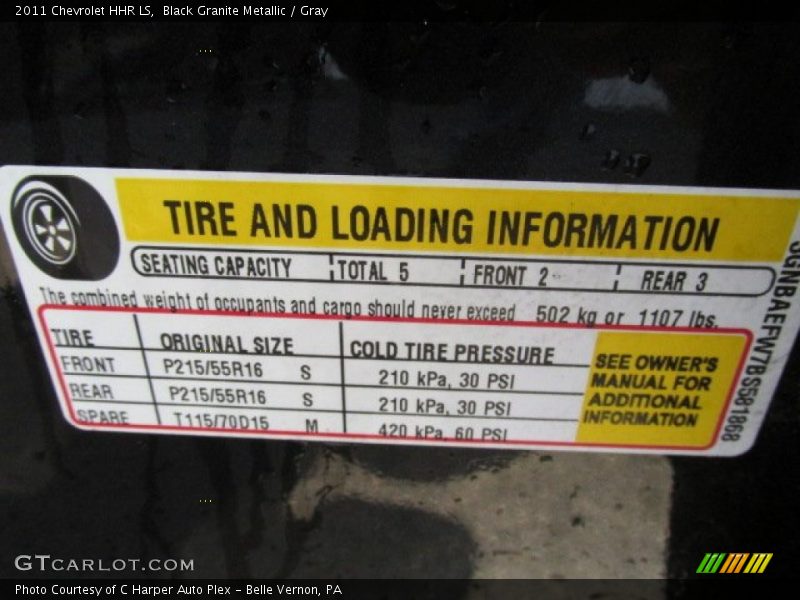 Info Tag of 2011 HHR LS