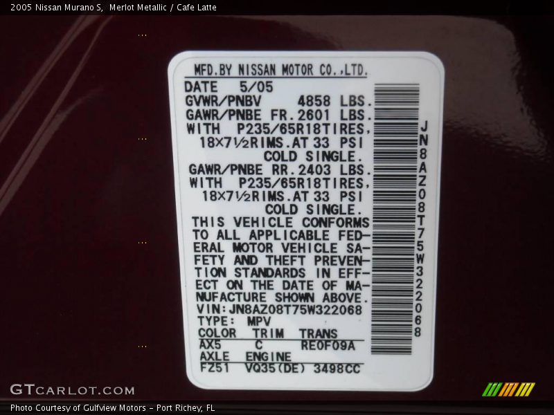 Merlot Metallic / Cafe Latte 2005 Nissan Murano S