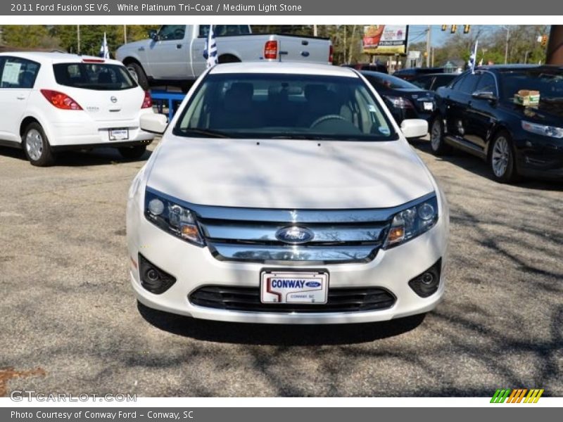 White Platinum Tri-Coat / Medium Light Stone 2011 Ford Fusion SE V6