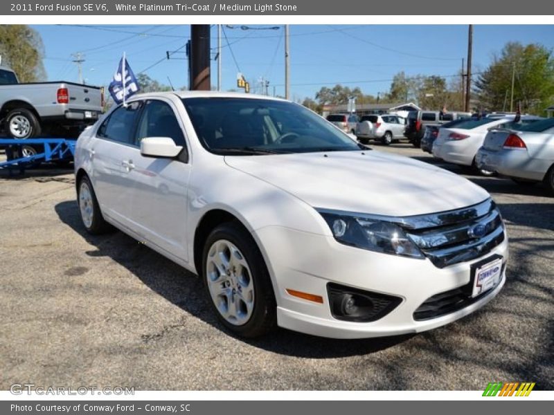 White Platinum Tri-Coat / Medium Light Stone 2011 Ford Fusion SE V6