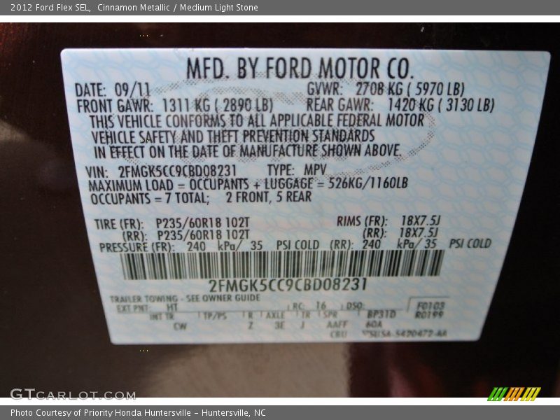 Cinnamon Metallic / Medium Light Stone 2012 Ford Flex SEL