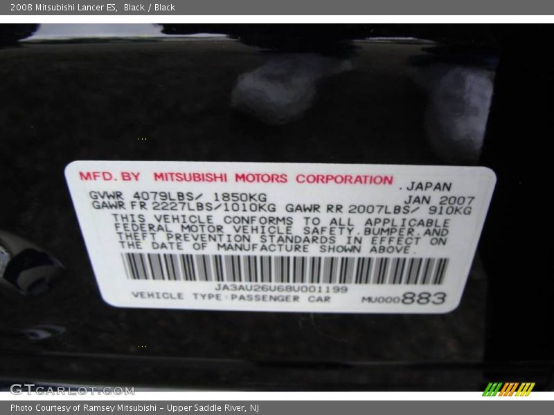 Black / Black 2008 Mitsubishi Lancer ES