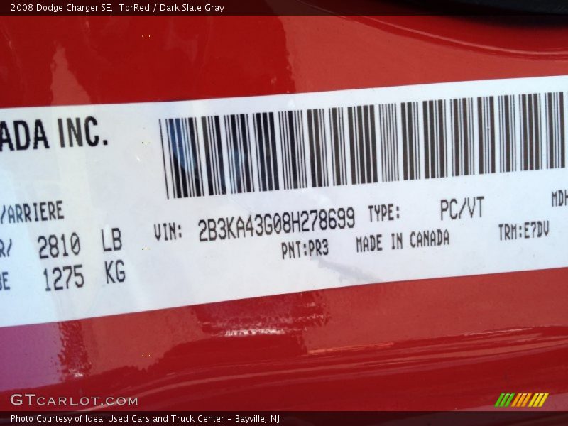 TorRed / Dark Slate Gray 2008 Dodge Charger SE