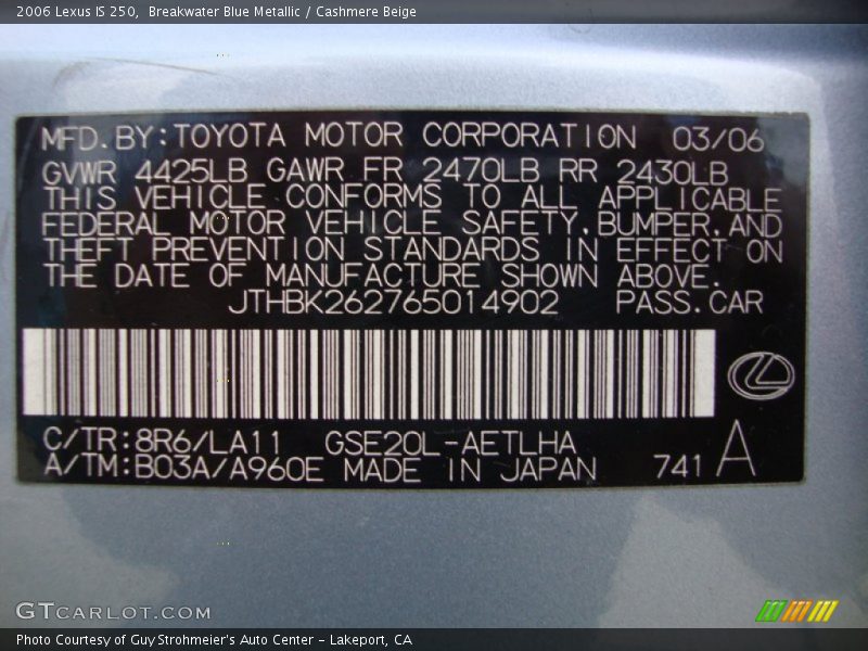 Breakwater Blue Metallic / Cashmere Beige 2006 Lexus IS 250