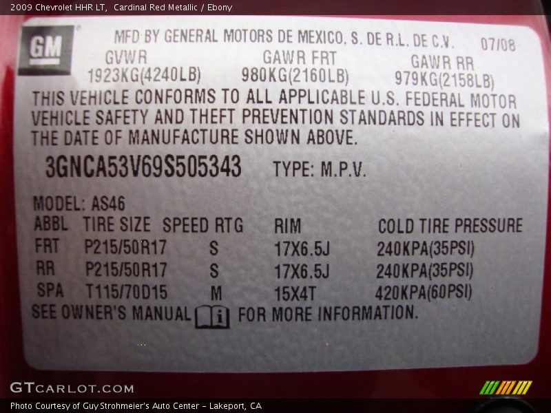 Cardinal Red Metallic / Ebony 2009 Chevrolet HHR LT