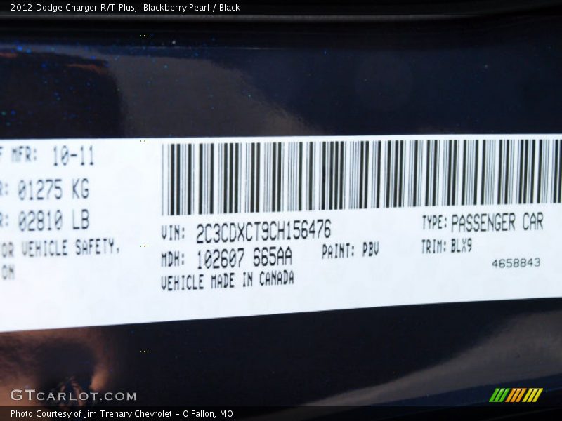Blackberry Pearl / Black 2012 Dodge Charger R/T Plus