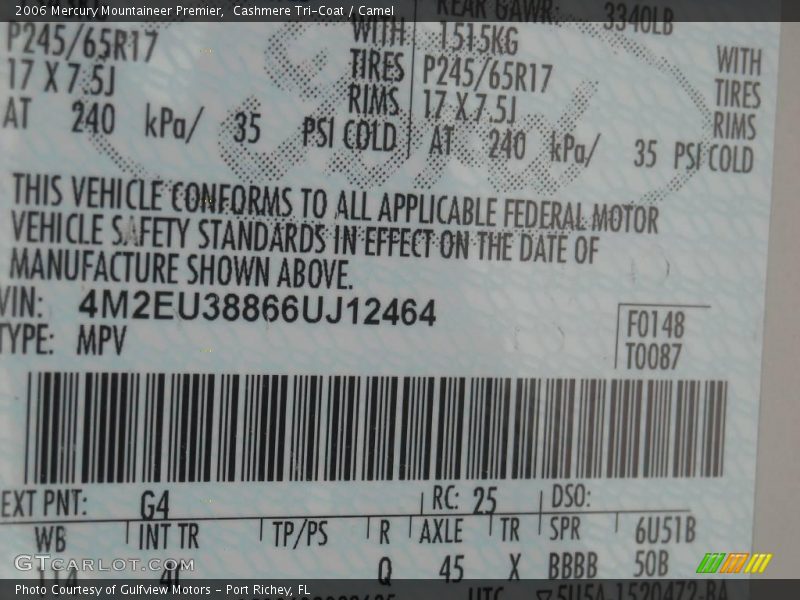 Cashmere Tri-Coat / Camel 2006 Mercury Mountaineer Premier