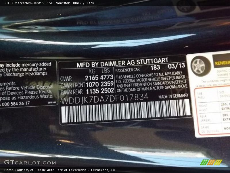 Black / Black 2013 Mercedes-Benz SL 550 Roadster