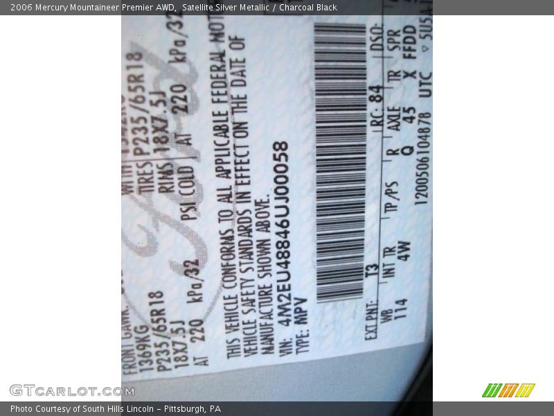 Satellite Silver Metallic / Charcoal Black 2006 Mercury Mountaineer Premier AWD