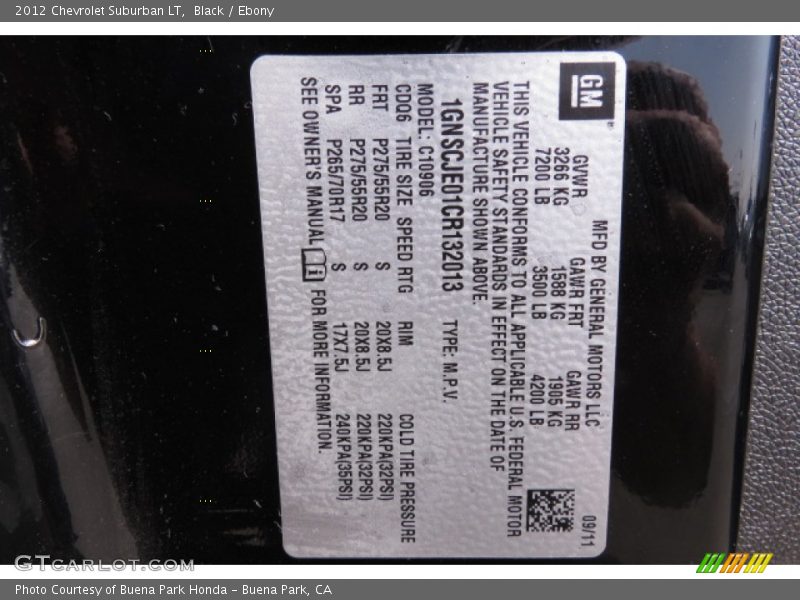 Black / Ebony 2012 Chevrolet Suburban LT