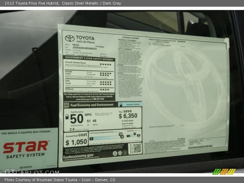 Classic Silver Metallic / Dark Gray 2013 Toyota Prius Five Hybrid