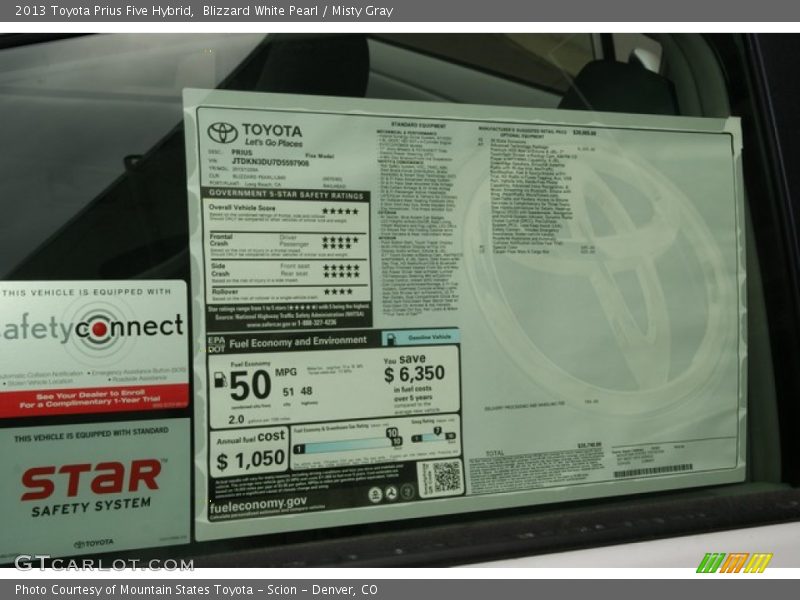 Blizzard White Pearl / Misty Gray 2013 Toyota Prius Five Hybrid