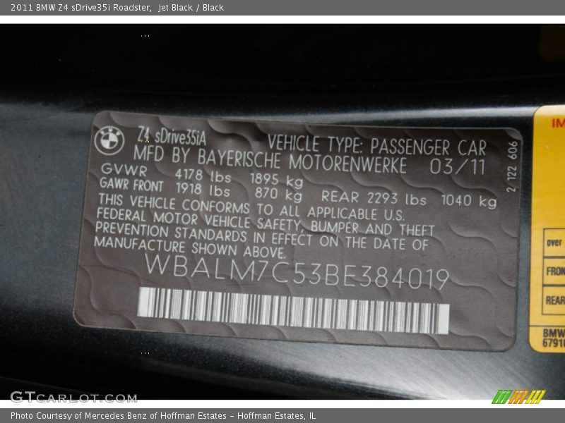 Jet Black / Black 2011 BMW Z4 sDrive35i Roadster