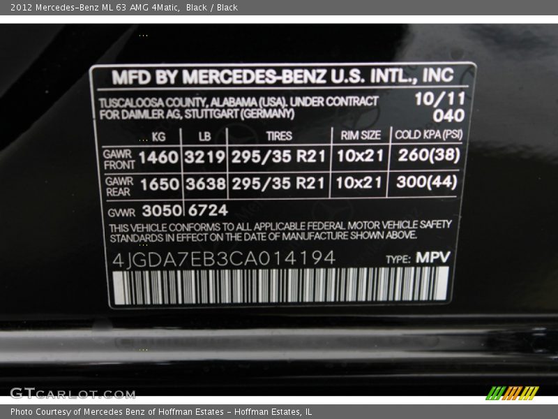 2012 ML 63 AMG 4Matic Black Color Code 040