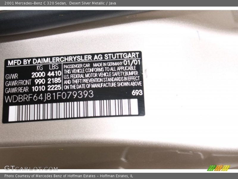Desert Silver Metallic / Java 2001 Mercedes-Benz C 320 Sedan