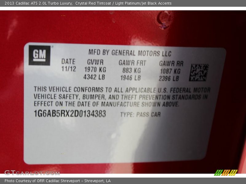 Crystal Red Tintcoat / Light Platinum/Jet Black Accents 2013 Cadillac ATS 2.0L Turbo Luxury