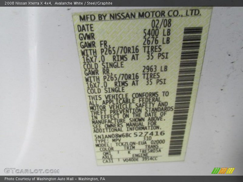 Avalanche White / Steel/Graphite 2008 Nissan Xterra X 4x4