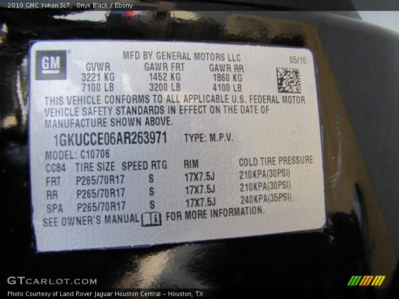 Onyx Black / Ebony 2010 GMC Yukon SLT