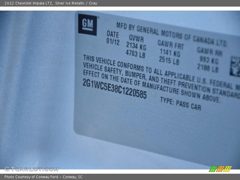 Silver Ice Metallic / Gray 2012 Chevrolet Impala LTZ