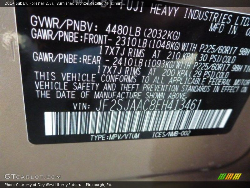 Burnished Bronze Metallic / Platinum 2014 Subaru Forester 2.5i