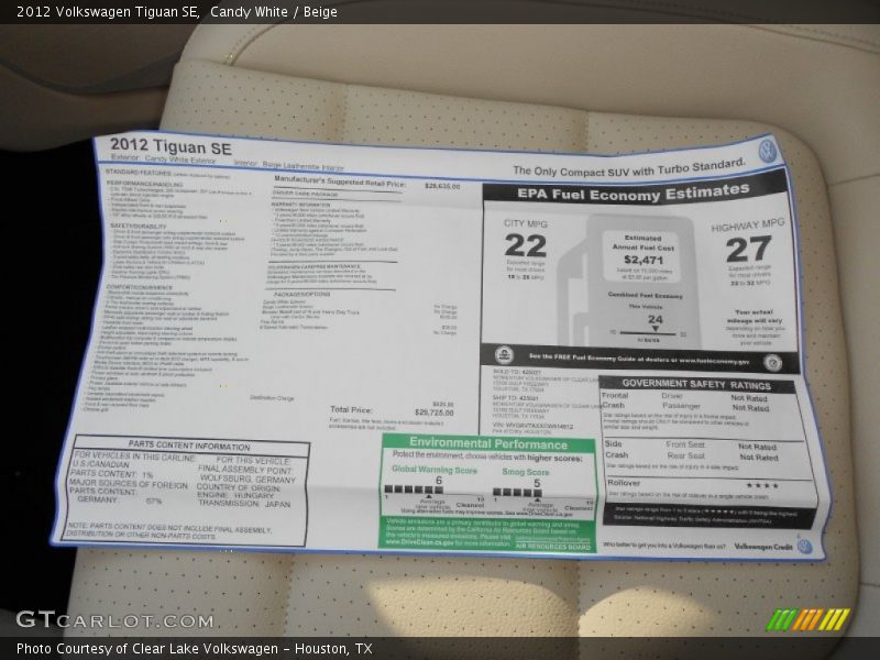 Candy White / Beige 2012 Volkswagen Tiguan SE