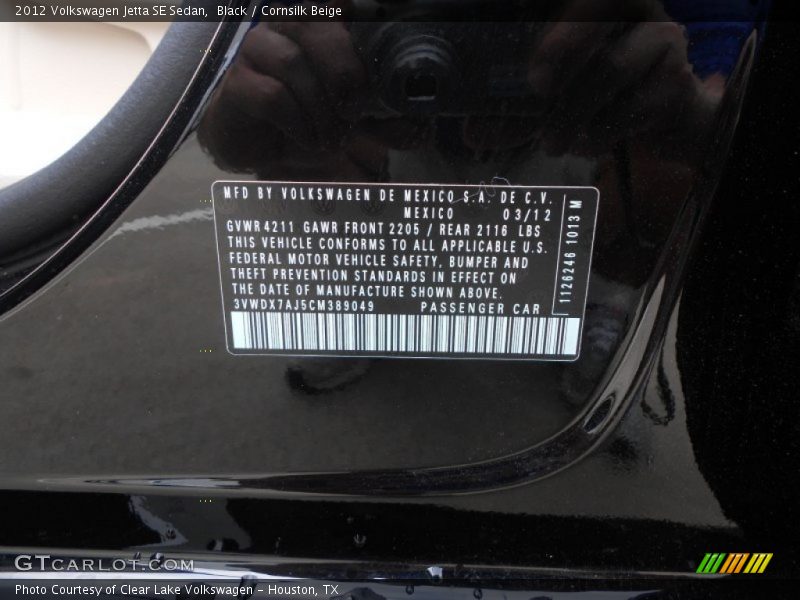 Black / Cornsilk Beige 2012 Volkswagen Jetta SE Sedan
