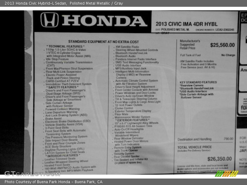  2013 Civic Hybrid-L Sedan Window Sticker