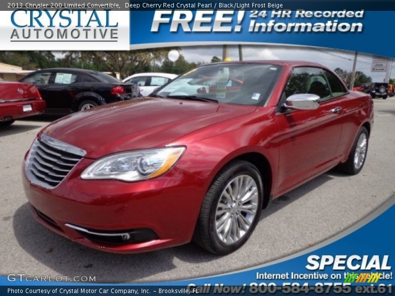 Deep Cherry Red Crystal Pearl / Black/Light Frost Beige 2013 Chrysler 200 Limited Convertible