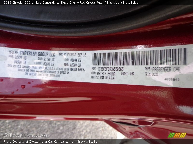 Deep Cherry Red Crystal Pearl / Black/Light Frost Beige 2013 Chrysler 200 Limited Convertible