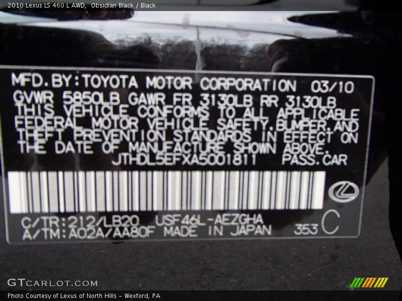 Obsidian Black / Black 2010 Lexus LS 460 L AWD
