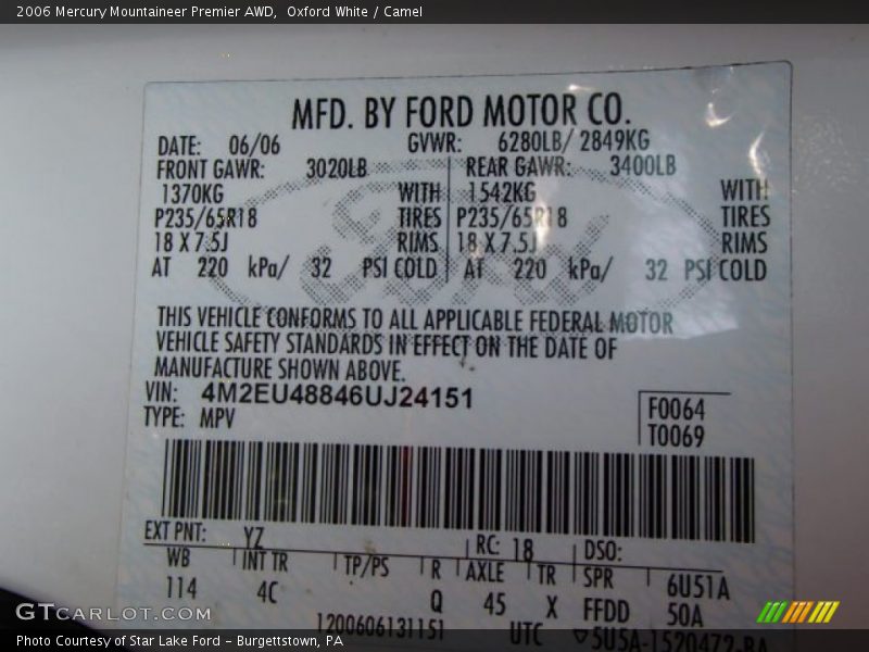 Oxford White / Camel 2006 Mercury Mountaineer Premier AWD
