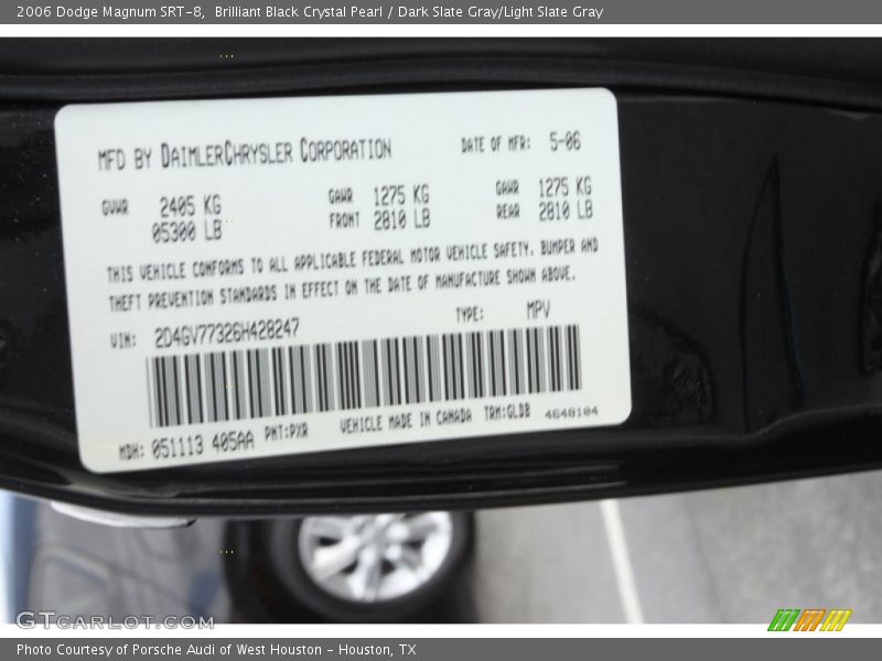2006 Magnum SRT-8 Brilliant Black Crystal Pearl Color Code PXR