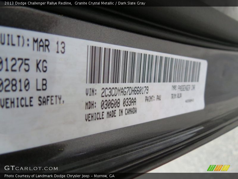 Granite Crystal Metallic / Dark Slate Gray 2013 Dodge Challenger Rallye Redline