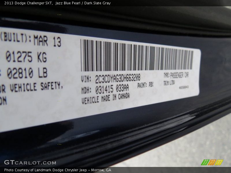 Jazz Blue Pearl / Dark Slate Gray 2013 Dodge Challenger SXT
