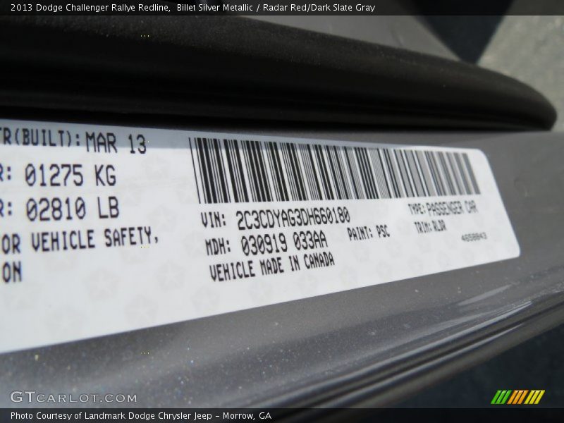 Billet Silver Metallic / Radar Red/Dark Slate Gray 2013 Dodge Challenger Rallye Redline