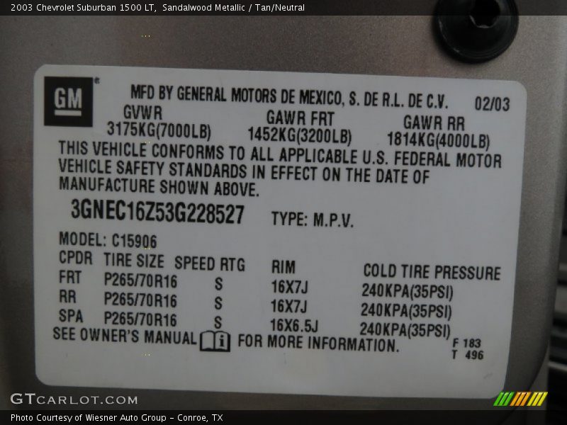 Sandalwood Metallic / Tan/Neutral 2003 Chevrolet Suburban 1500 LT
