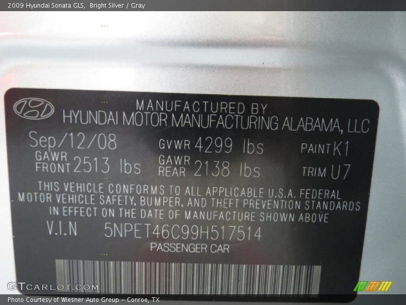 Bright Silver / Gray 2009 Hyundai Sonata GLS