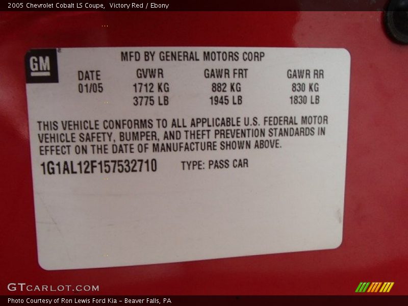 Victory Red / Ebony 2005 Chevrolet Cobalt LS Coupe