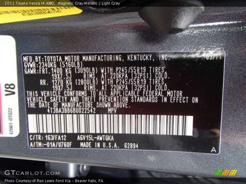 Magnetic Gray Metallic / Light Gray 2011 Toyota Venza I4 AWD