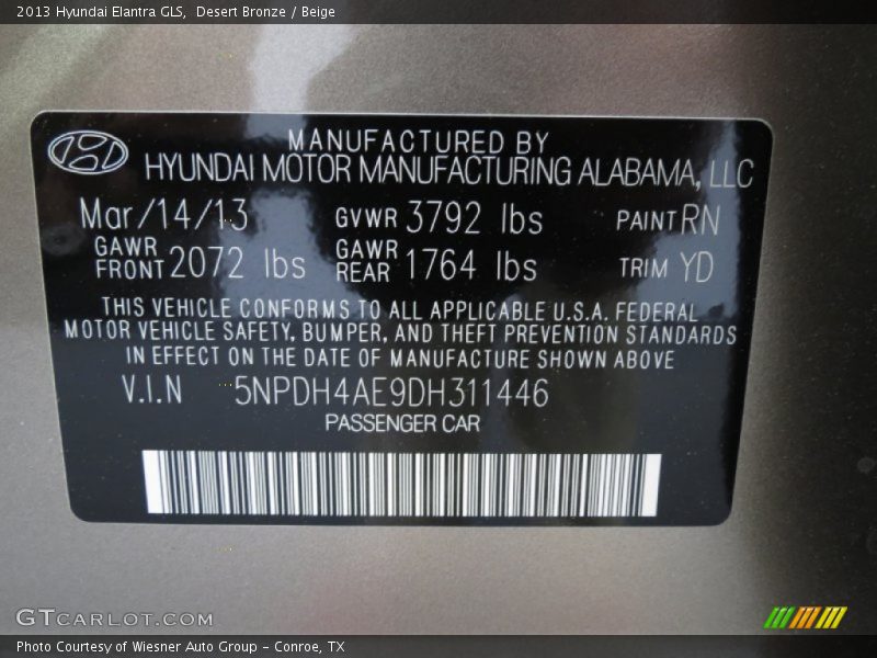 Desert Bronze / Beige 2013 Hyundai Elantra GLS