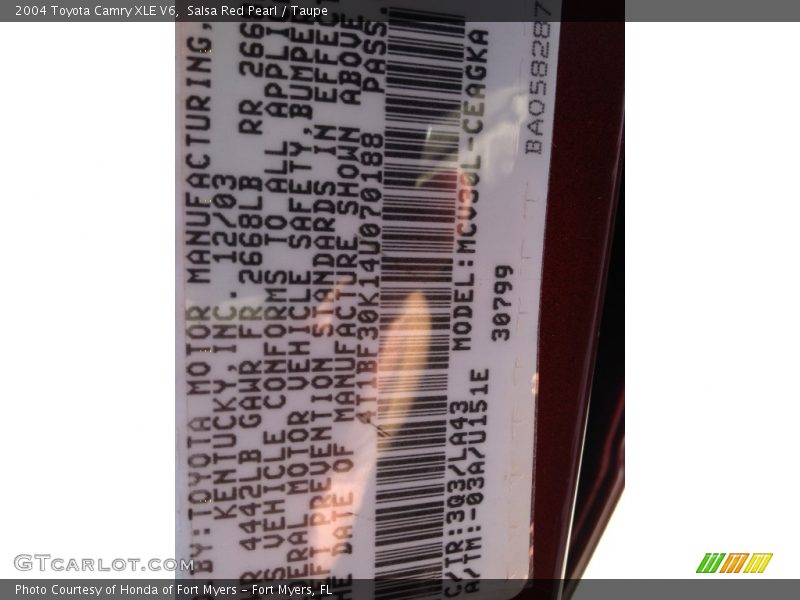 Salsa Red Pearl / Taupe 2004 Toyota Camry XLE V6